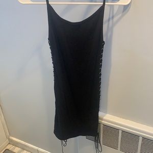 Black side lace up low back dress